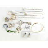 Job lot of gold and silver jewellery including 9ct and sapphire earrings,