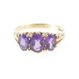 9ct Gold ladies dress ring set with 3 Amethyst stones, size N, 2.