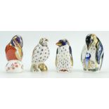 Royal Crown Derby paperweights - Song Thrush, Rockhopper Penguin, Emperor Penguin,