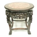 Early 20th Century Chinse small carved wood side table with marble top