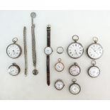 Ten watches - 1 x 9ct gold ladies fob watch missing winder and damaged case,
