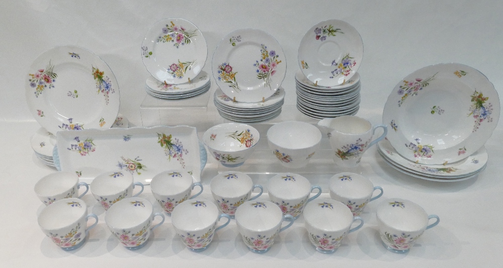 A collection of Shelley Wild Flowers dinner and tea ware including dinner plates, bowls,