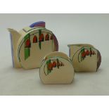 Clarice Cliff three piece teaset decorated in the Solomons Seal design,