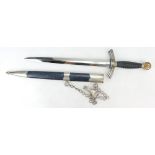 WWII German First Model Luftwaffe Dagger with blue leather wire grip handle and blue leather