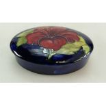 Moorcroft Hibiscus Trinket Pot with lid, 13cm wide max with Queen Mary label.