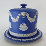 Wedgwood Dark Blue Jasperware covered Cheese Dish 20.5cm high, 25cm across plate.