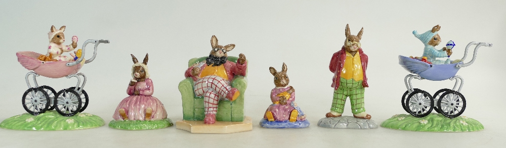 A collection of Royal Doulton Bunnykin figures Christening Day Boy DB328, Father DB404 (with cert),