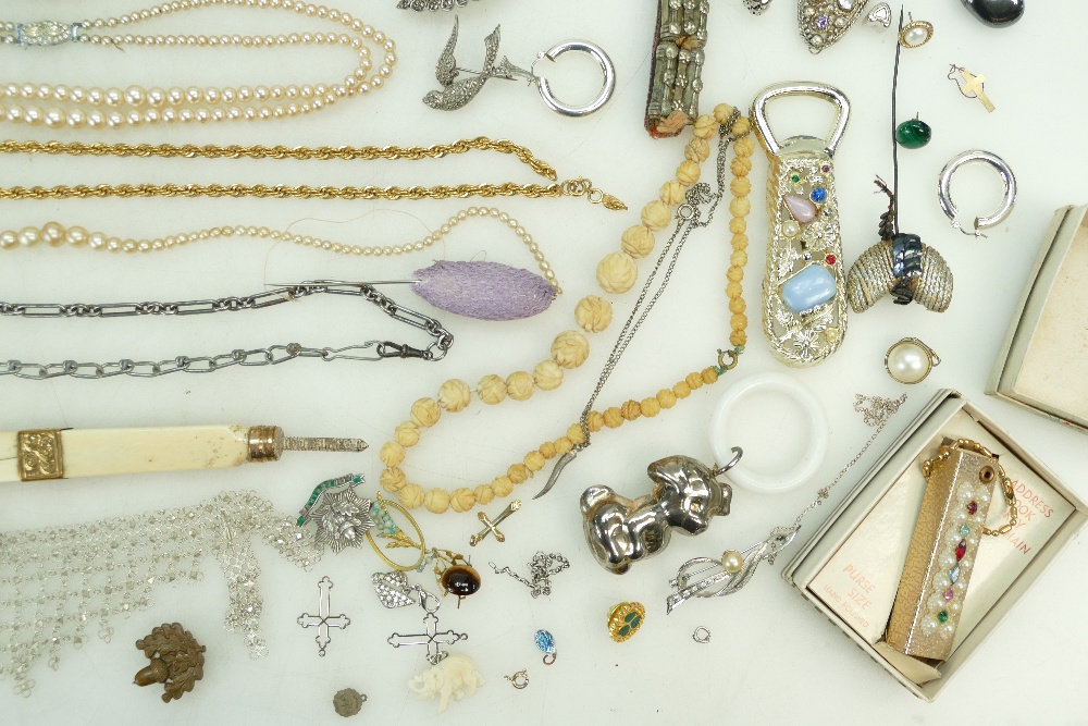 Quantity of jewellery including some silver, pocket watch, chains, parasol handle, earrings, - Bild 2 aus 5