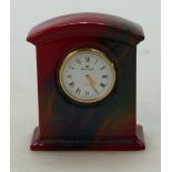 Royal Doulton Flambe prototype small mantle clock, signed AM, height 8.
