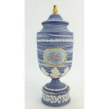 Wedgwood Agate Urn and cover with handpainted oval panels to both sides signed by JRF,