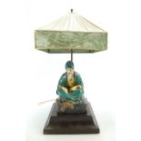Royal Doulton early figure The Cobbler HN542 on original lampbase with fittings and silk shade