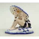 Royal Doulton prototype colourway figure of a lady under a sunshade "Sunshine Girl" in blue & black