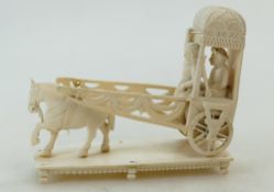 Early 20th century Indian carved Ivory model of horse and rickshaw,