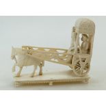 Early 20th century Indian carved Ivory model of horse and rickshaw,