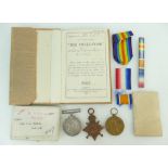 WWI medals trio group, 16415 - Pte SD Hulme, Shropshire Light Infantry.