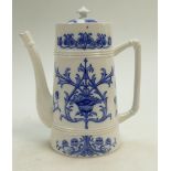 19th century Macintyre coffee pot in underglaze blue aesthetic design, height 23.