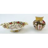 Royal Crown Derby small vase and two handled dish decorated in the Old Imari 1128 design,