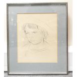 Pencil / charcoal PRINT of young girl in hat - Bears signature ' John ' and in the manner of