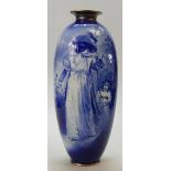 Royal Doulton large blue & white vase decorated with a woman and child,