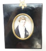 Miniature painting of young gentleman, 19th century, well painted on ivory, measuring 14.