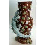 19th century large Majolica stick stand/vase decorated with a lizard all around,