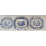 Lockhart & Arthur 19th century blue and white large platter decorated with cows and farmhouse and 2