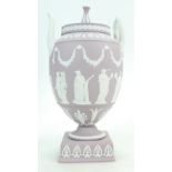 Wedgwood pink Jasperware two handled urn & cover,