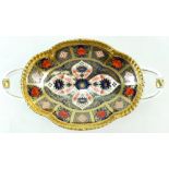 Royal Crown Derby two handled dish decorated in the Old Imari 1128 design, length 22cm,
