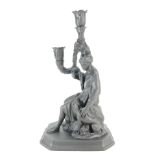 A prestige Wedgwood & Bentley Black Basalt candlestick Diana Goddess of the Hunt, height 34cm,