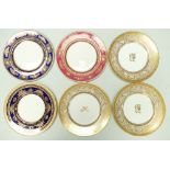 A collection of Minton gilded dinner plates highly decorated and gilded,