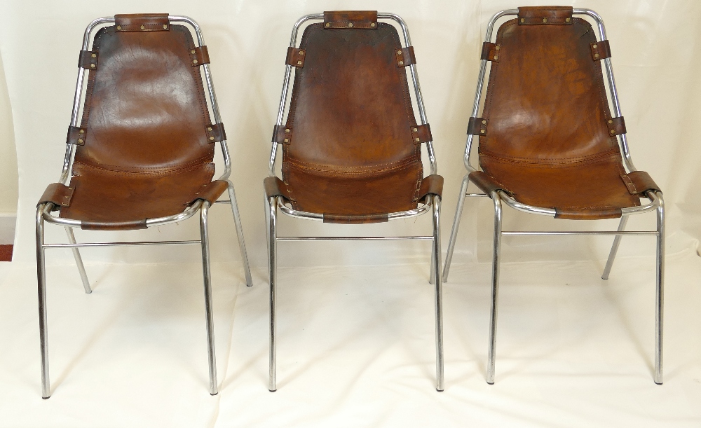 Set of 6 leather and chrome stacking chairs "Les Arcs" by Charlotte Perriand 1960s (6) - Image 6 of 6