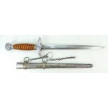 WWII German Second Model Luftwaffe Officers Dagger with wire grip handle and ornate aluminium