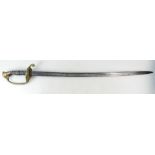 1845 French Infantry Officer Sword without scabbard, ornate decorated brass hilt with horn handle,