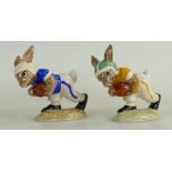 Royal Doulton Bunnykins figure Notre Dame College Touchdown DB99 black, green, yellow and white,