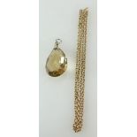 9ct gold chain 6.2g, together with large cut stone of unknown type, with silver gilt mounting.