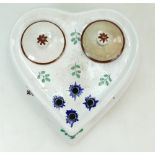 Wemyss Ware heart shaped inkstand decorated with green leaves, 18cm, condition report,