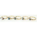 5 x 9ct Gold rings - All size N except 1st ring, size P - Opal & Garnet, single Sapphire,