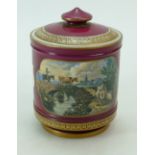 19th century F & R Pratt & Co jar and cover, one panel decorated with cattle,