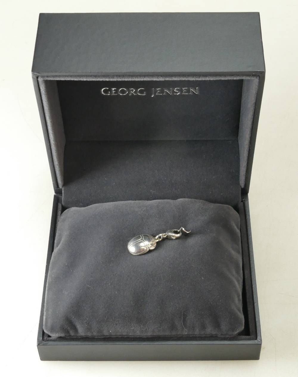 GEORG JENSEN charm SCARAB BEETLE in original inner and outer box. 6g. 30mm long inc. clip.