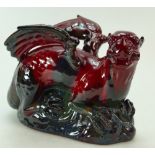 Royal Doulton large veined flambe model dragon, initialled to base AM,