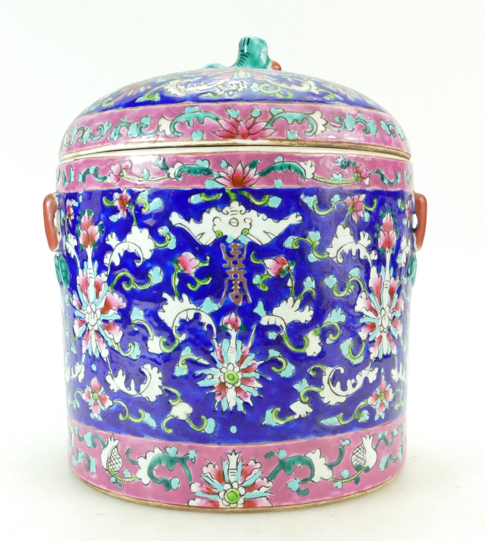 19th Century Chinese Ginger jar with enamelled blue and pink floral decoration to body,