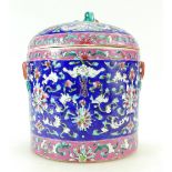 19th Century Chinese Ginger jar with enamelled blue and pink floral decoration to body,