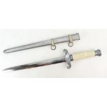 WWII German Wehrmacht Army Officers Dagger with white grip handle and ornate aluminium scabbard,