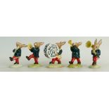 Rare Royal Doulton Bunnykins Figures from the Oompah Band in a Green Colour way comprising