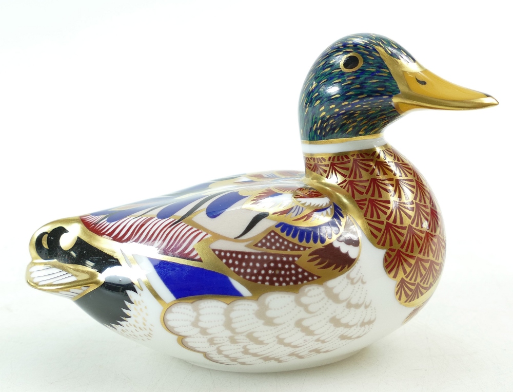 Royal Crown Derby paperweight Mallard Duck with gold stopper,