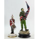 Michael Sutty hand painted sculpture figure of British Army soldier (unmarked) and smaller figure