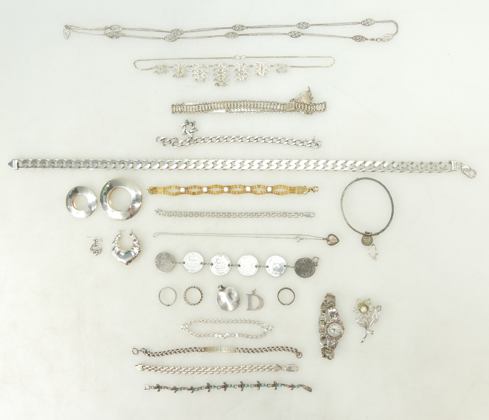 Large quantity of hallmarked silver and silver coloured metal jewellery 394 g approx.