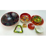 A collection of abstract Poole Pottery to include large fruit bowl, wall plates,