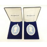 A pair of Wedgwood cased Royal Silver Wedding cameos (2)