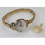 9ct ladies Rotary wristwatch with 9ct back & front bracelet and 9ct pendant, total weight 19.